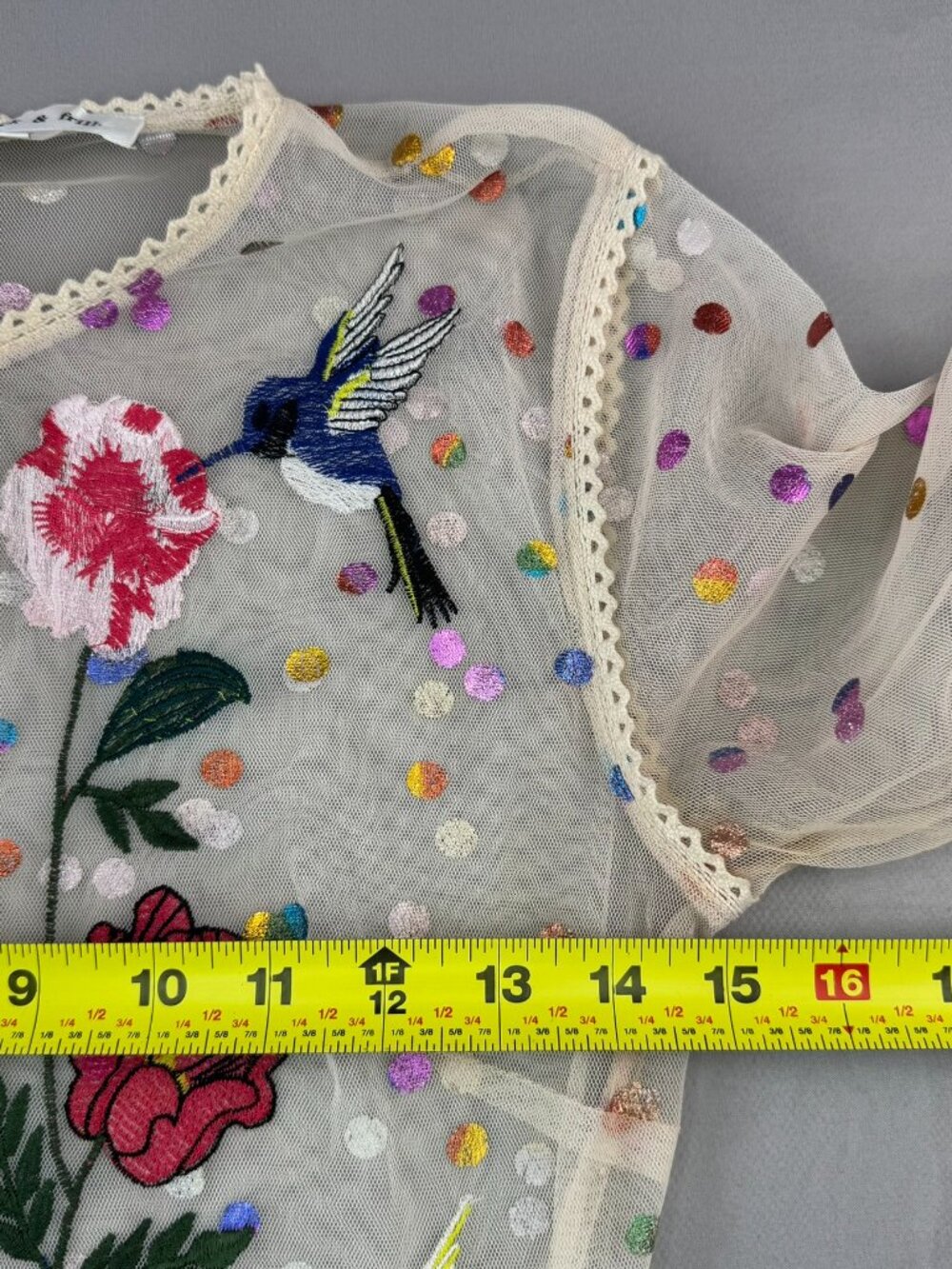 Frock & Frill Sx 4 Floral Bird Embroidered Maxi Dress Allover Rainbow Polka Dot - Picture 9 of 9